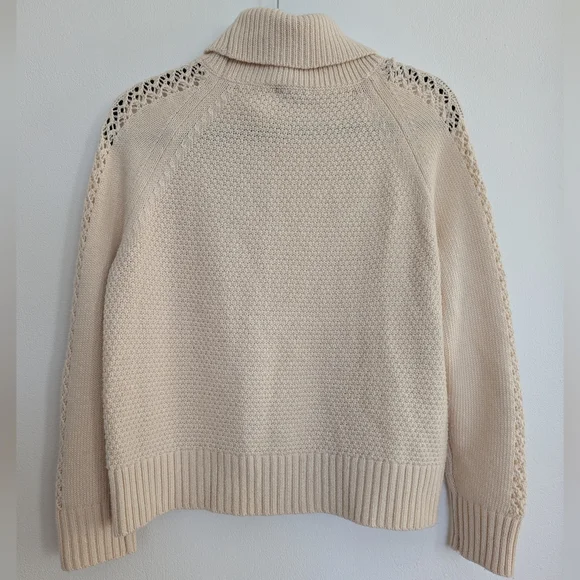 J. Crew Wool Embellished Cable Knit Turtleneck Sweater W/ Lace Detailing Ivory S - Picture 4 of 10